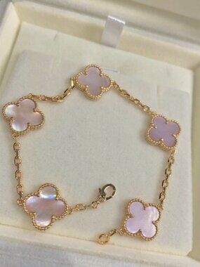 💎💎✨Van Cleef & Arpels Vintage Alhambra Pink Mother-of-Pearl Floral Bracelet